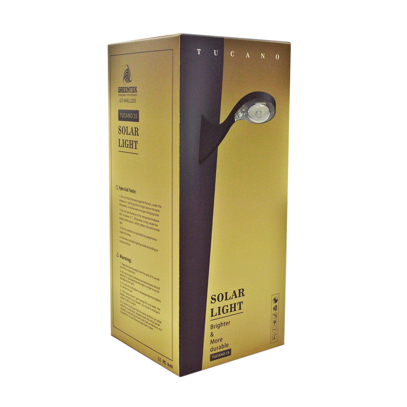 Solar LED Arm Light - Toughened Glass - 200 Lumens 4000K IP65 - Solar Panel 0.6W