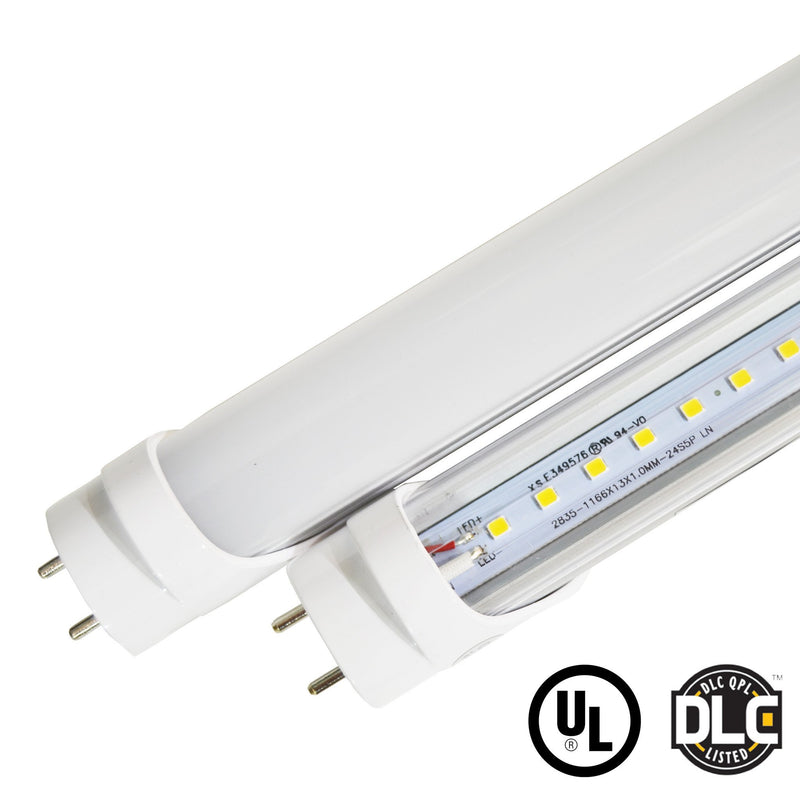 Hybrid T8 4ft LED Tube Light 12W 1788 Lumens UL DLC Certified 5 Year Warranty - Ballast Compatible or Bypass - Pack of 30