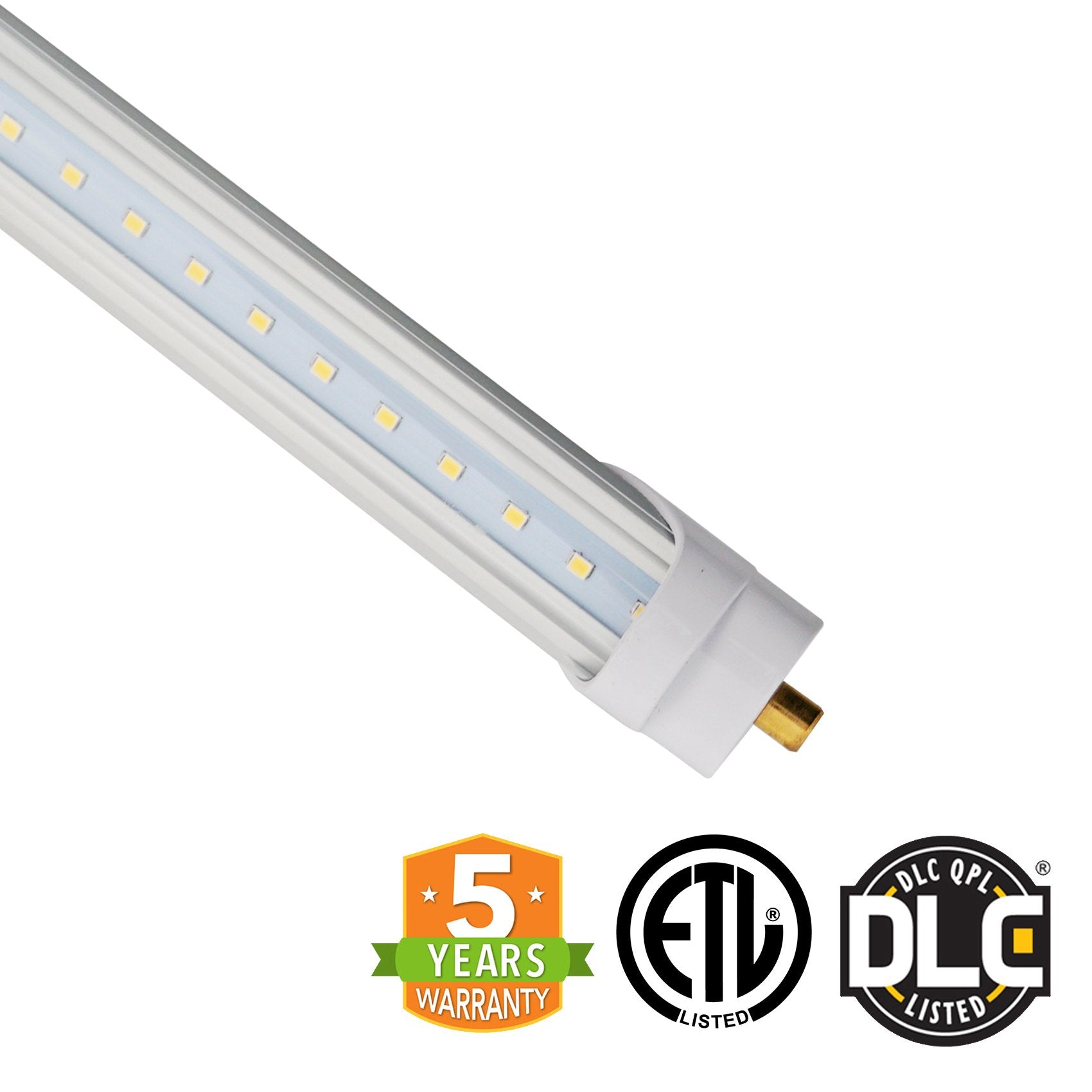 T8 8ft LED Tube Light - FA8 Base - 40W 5200 Lumens ETL DLC Certified 5 Year Warranty - Ballast Bypass Only