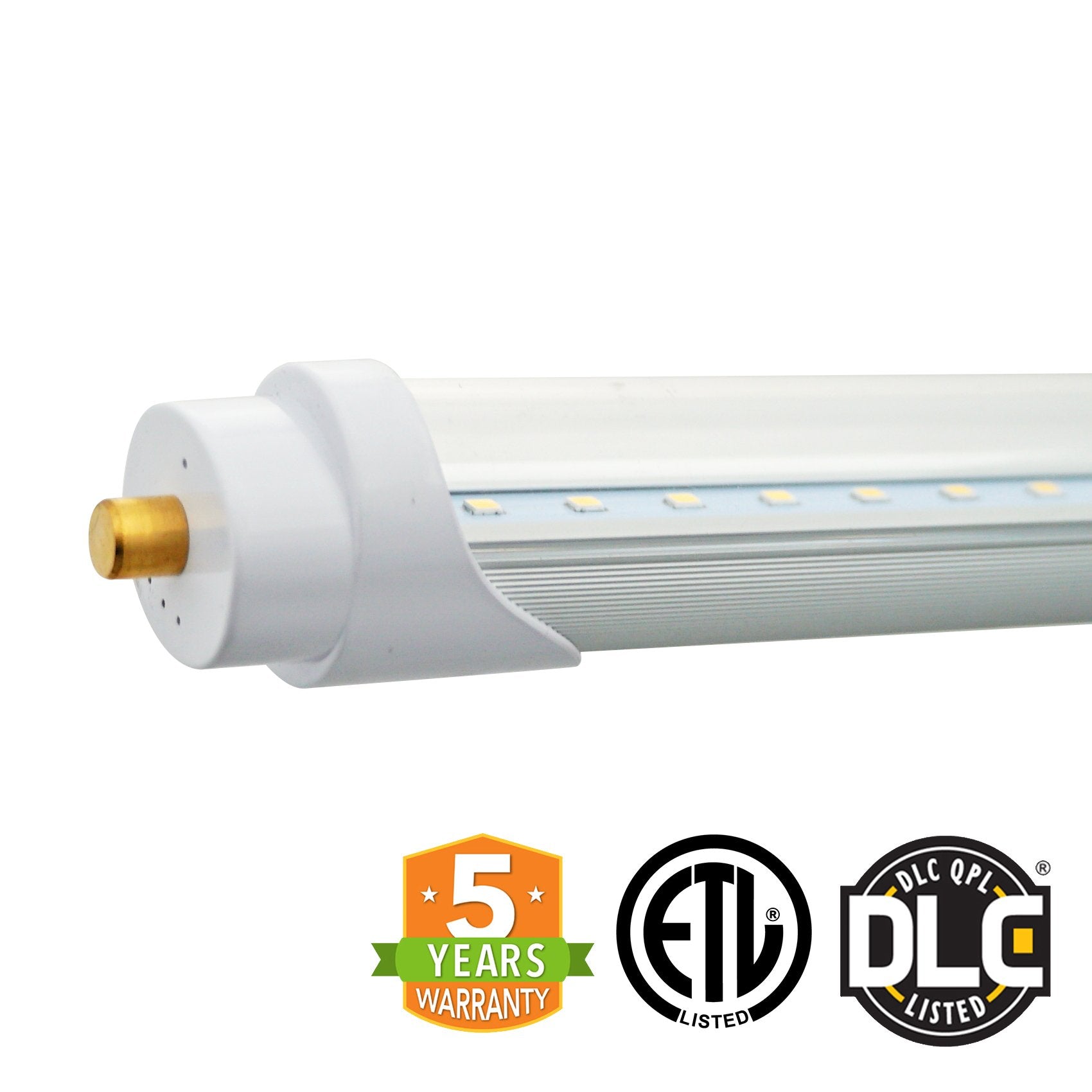 T8 8ft LED Tube Light - FA8 Base - 36W 4680 Lumens ETL DLC Certified 5 Year Warranty - Ballast Bypass Only