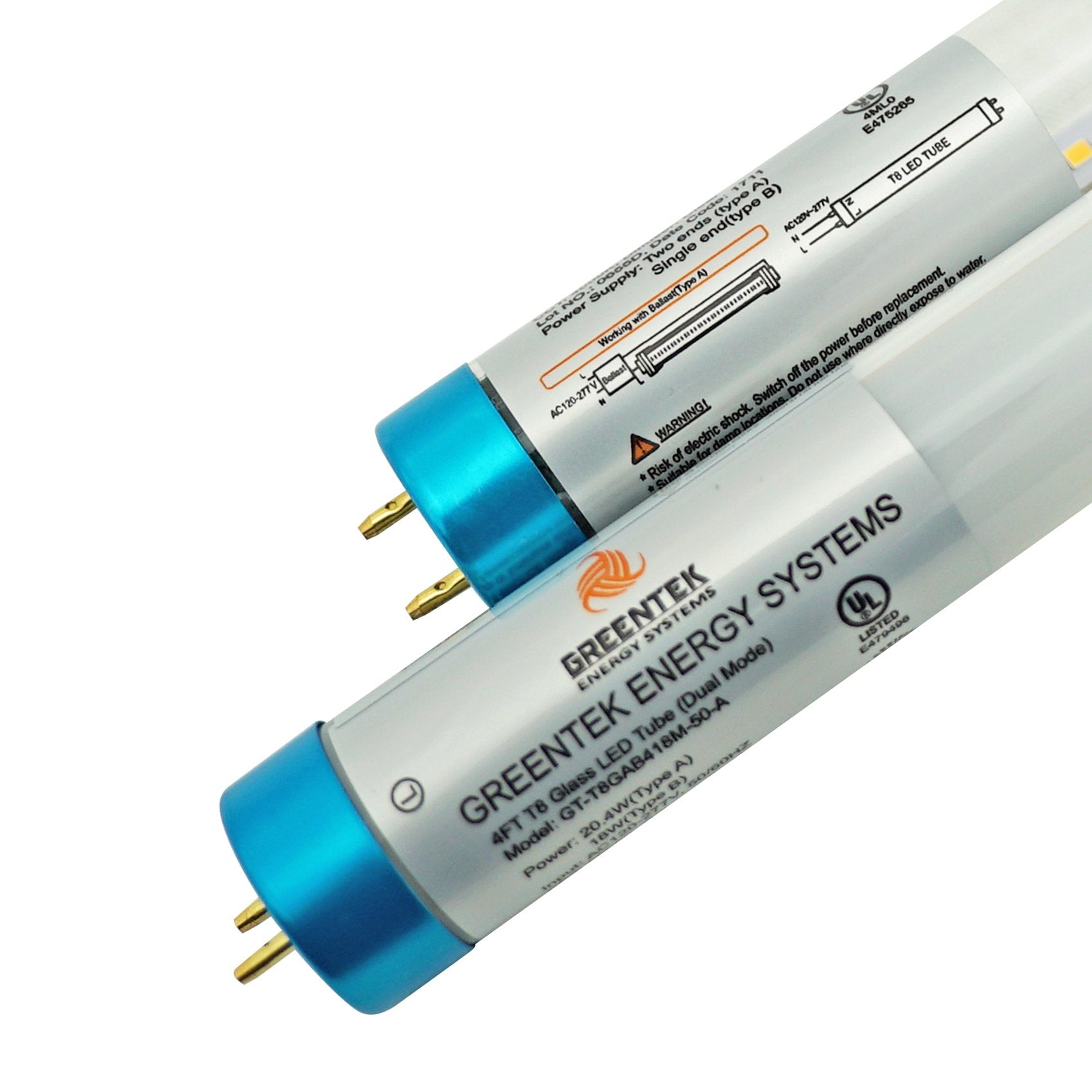 Hybrid T8 4ft LED Tube Light - Glass - G13 Base - 18W 2340 Lumens UL DLC Certified 5 Year Warranty - Ballast Compatible or Bypass - Pack of 25