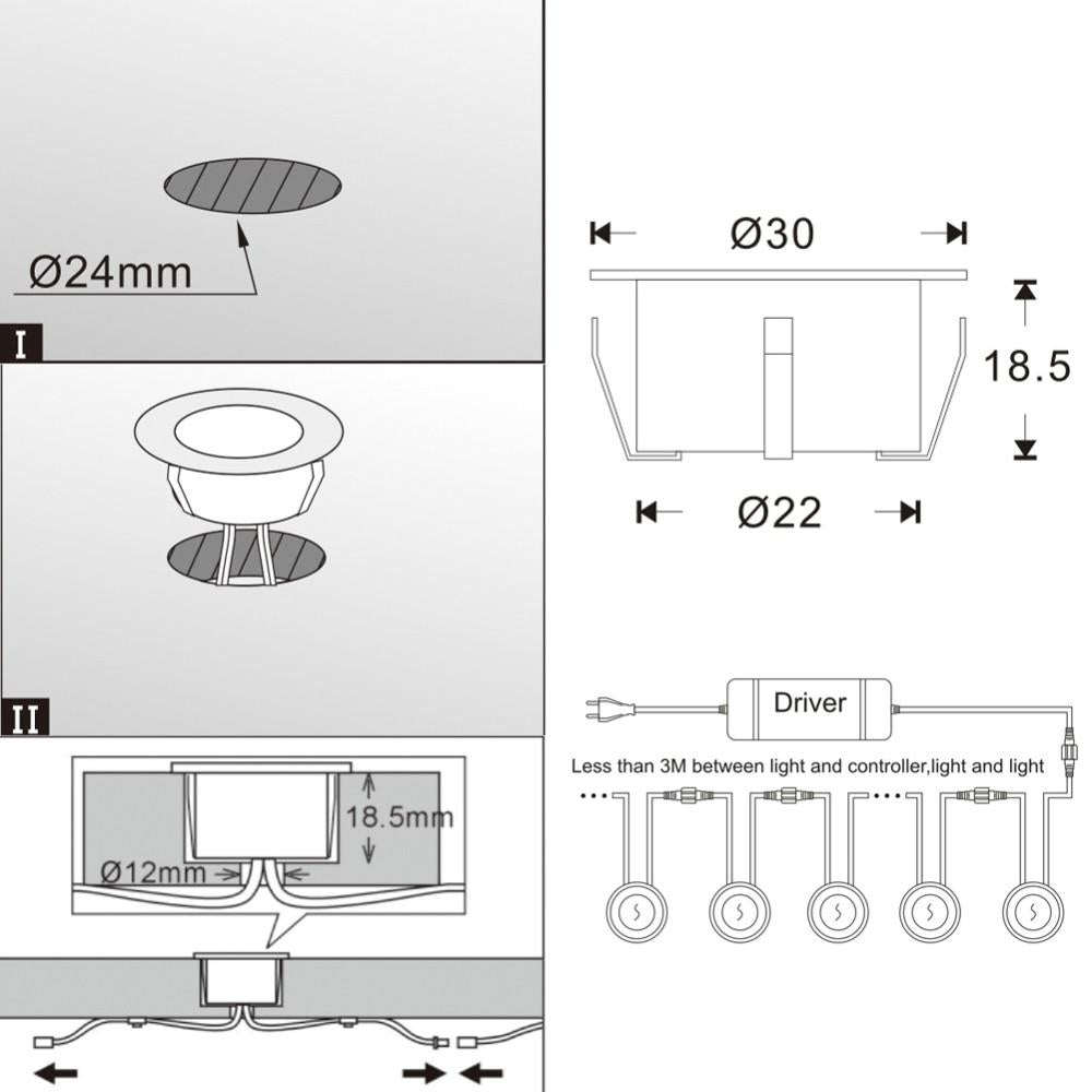 LED Landscape/Deck Light 0.6W Each 3000K IP67 3 Year Warranty - Ground Patio Kit - 10 Pieces With Driver