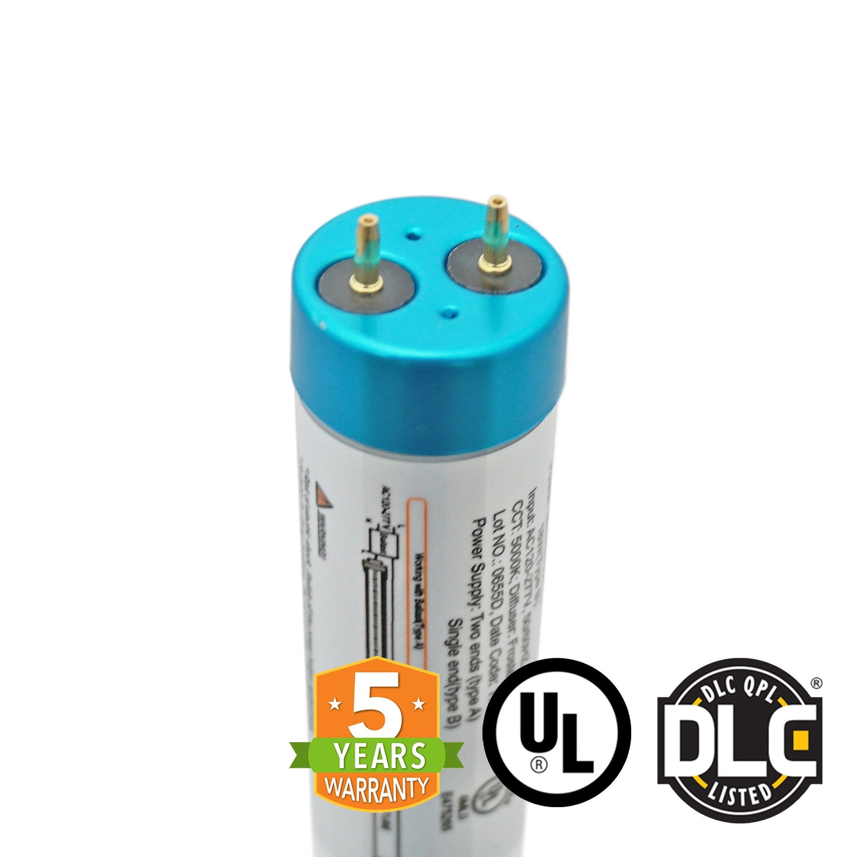 Hybrid T8 4ft LED Tube Light - Glass - G13 Base - 18W 2340 Lumens UL DLC Certified 5 Year Warranty - Ballast Compatible or Bypass - Pack of 25