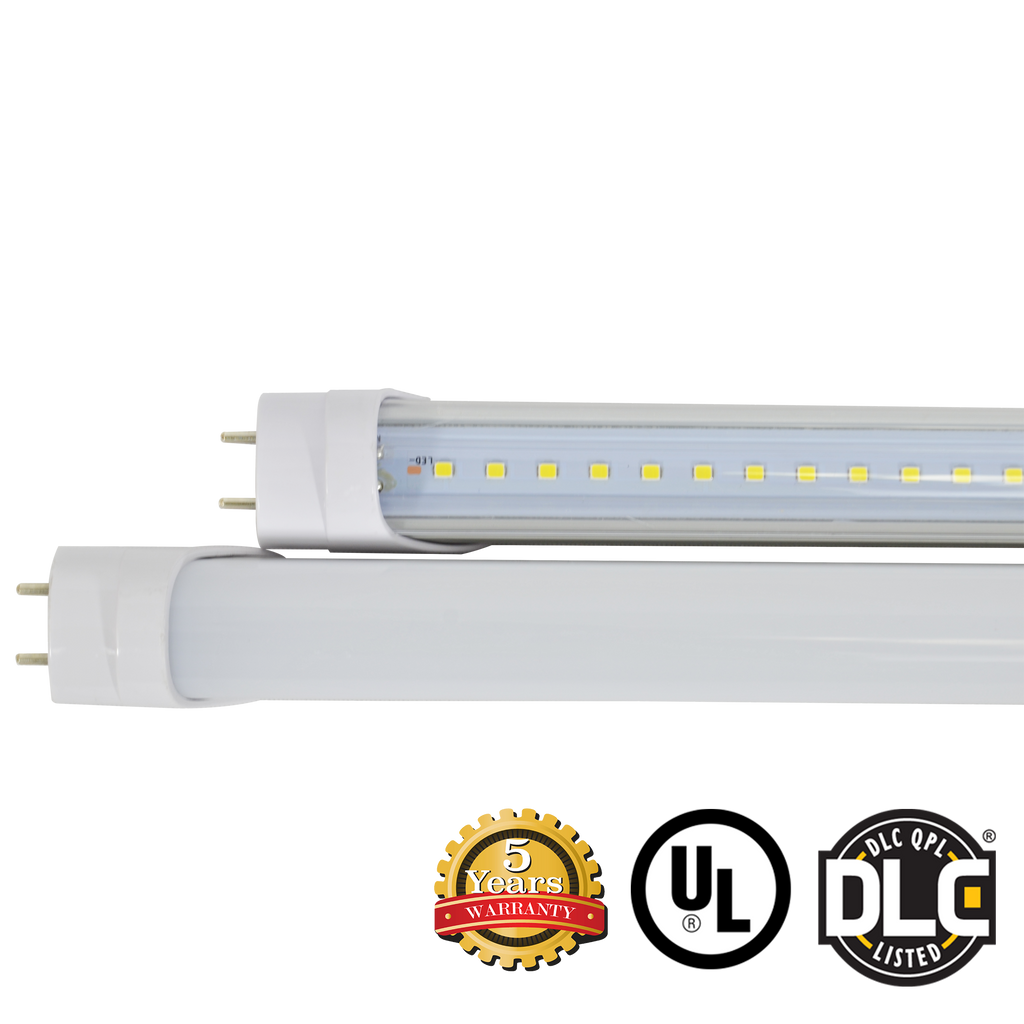 Hybrid Safe T8 4ft LED Tube Light 18W 2600 Lumens ETL DLC - With Thermal Safety Fuse - Ballast Compatible or Bypass - Pack of 30